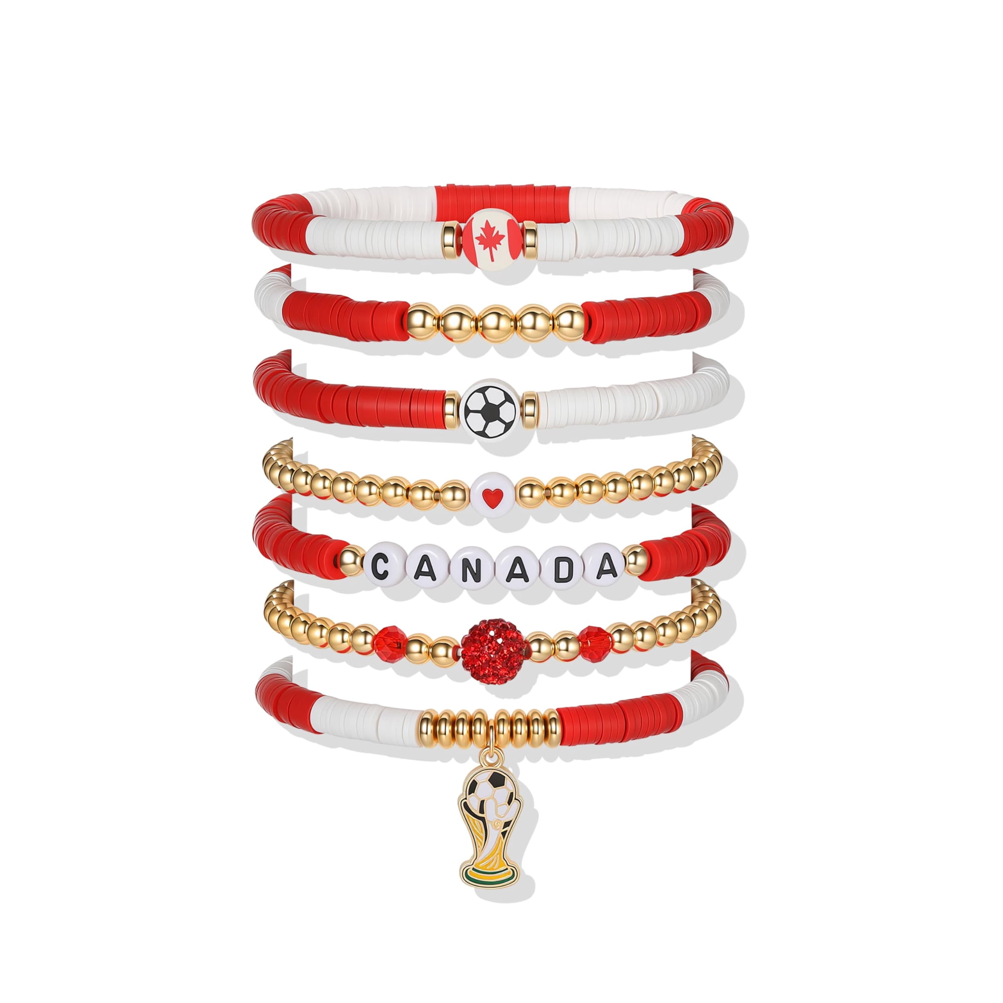 Set De 7 Pulseras De Cuentas Poasrelax De Fútbol De Canadá