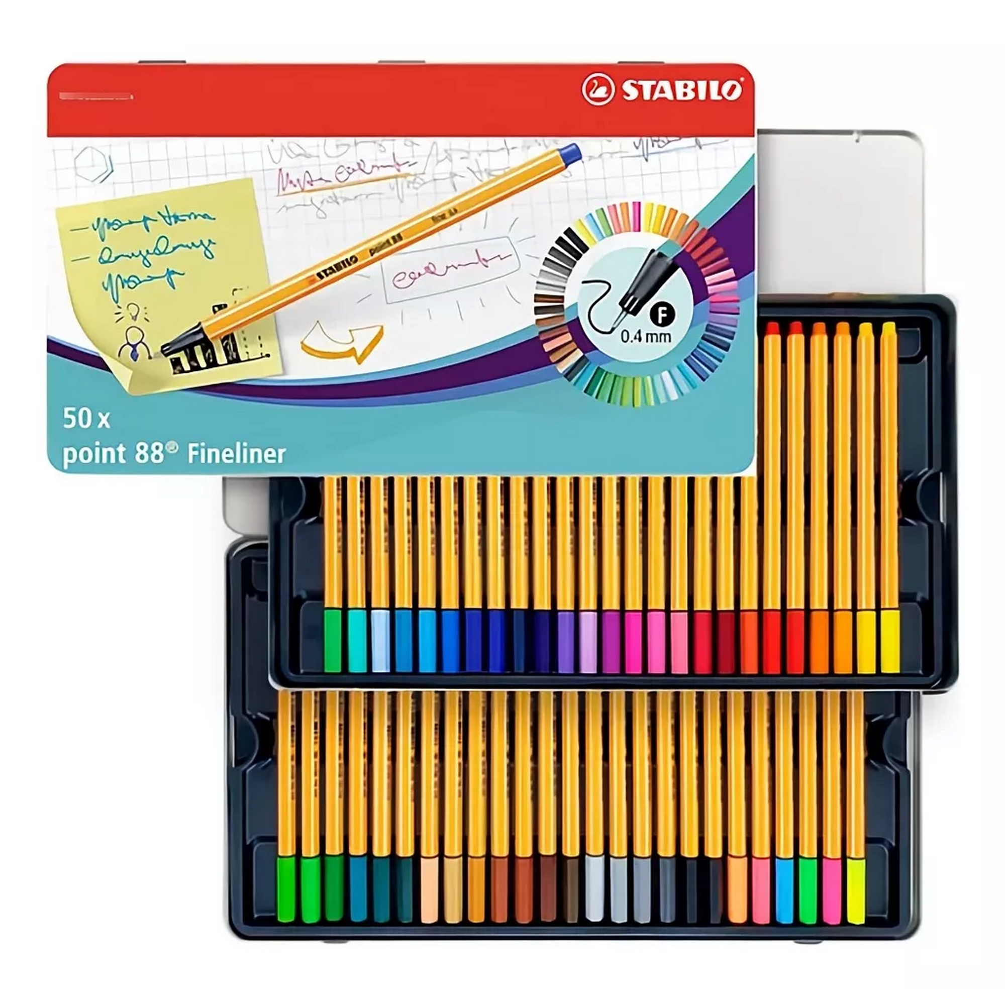 Set 50 Marcadores Fineliner Point 88 Caja Metálica Stabilo