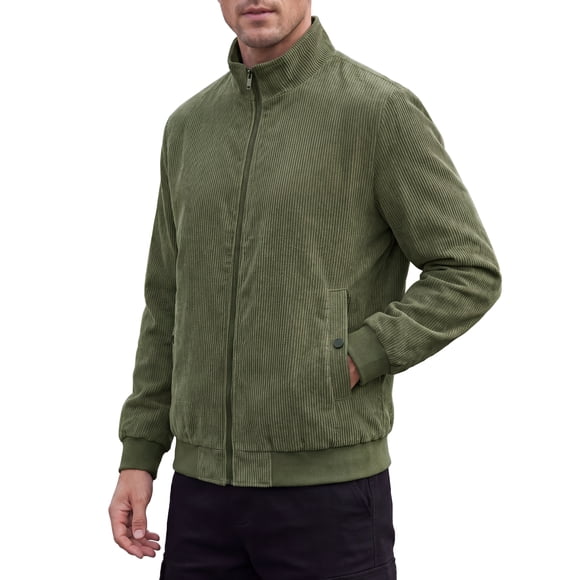 Chaqueta Bomber de Pana para Hombre INSPIRE CHIC con Forro y Cremallera Trucker Shacket Abrigo de Invierno M Verde Oliva