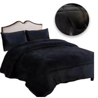 Max - Cobertor Cubrecama Grueso Peludo Chiporro 2 Plaza + 2 Funda Negro