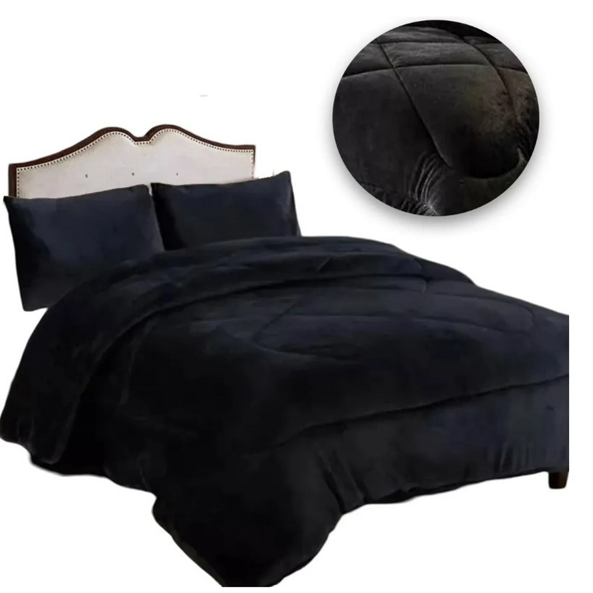 Max - Cobertor Cubrecama Grueso Peludo Chiporro 2 Plaza + 2 Funda Negro