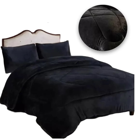 Cobertor Cubrecama Grueso Peludo Chiporro 2 Plaza + 2 Funda Negro