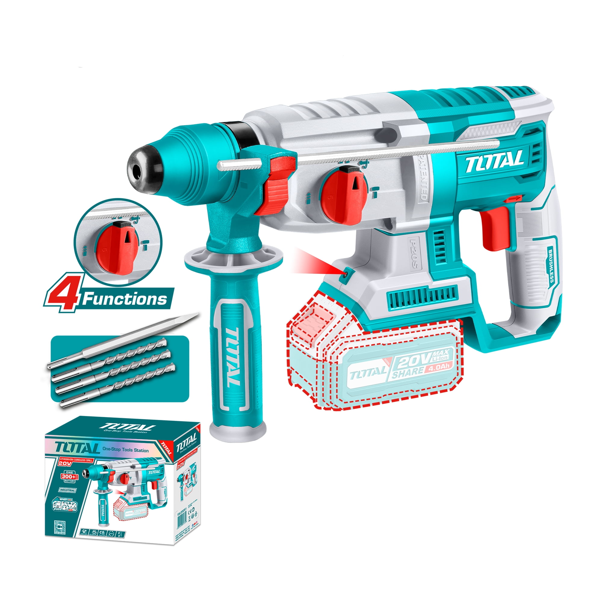 Rotomartillo Inalámbrico 20v Sds Plus Sin Carbones Total