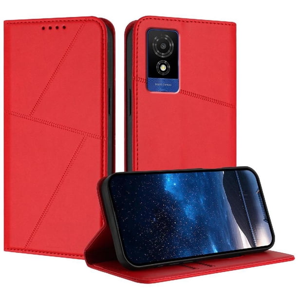 Funda Cartera Magnética para TCL 501 Protección Antichoque con Ranuras Rojo