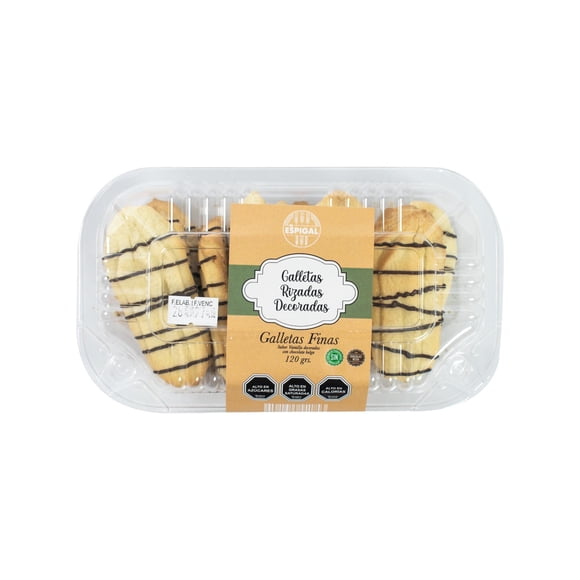 Galletas Rizadas Sabor Vainilla Con Chocolate Bandeja, 120 g
