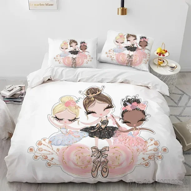 x1268 Bed SheetsCartoon Cute Ballet Girl Ballerina Duvet Cover Set HD Comforter Cover for Kids Bedding Sets Bedclothes Bedroom Decor 3-Piece Bedding Set (1 Duvet Cover + 2 Pillow Shams) nj1268