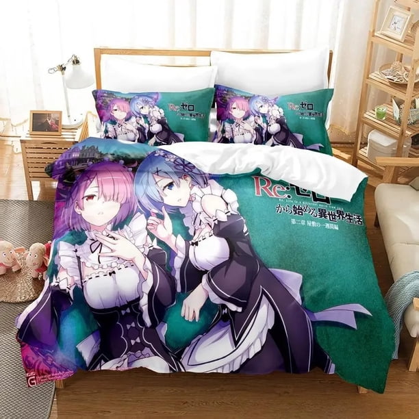 New Re Zero Rem Ram Bedding Set three-piece set Adult Kid Bedroom Duvet cover Sets Kawaii Girl Home textile Bed Sheets