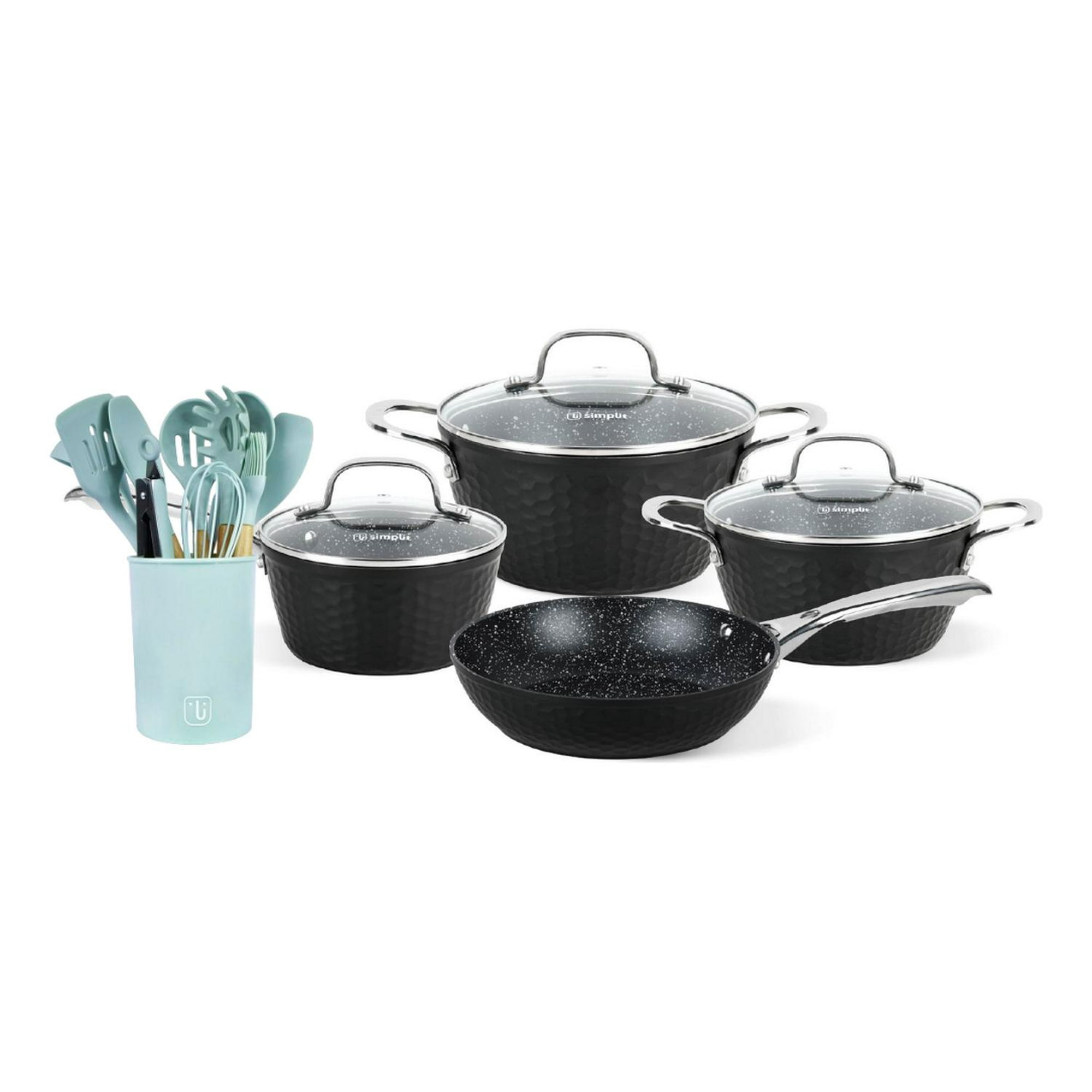 Pack Batería Copper 7pz + Set 12 Utensilios Calipso Simplit Negro