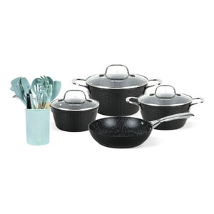 Pack Batería Copper 7Pz + Set 12 Utensilios Calipso Simplit Negro