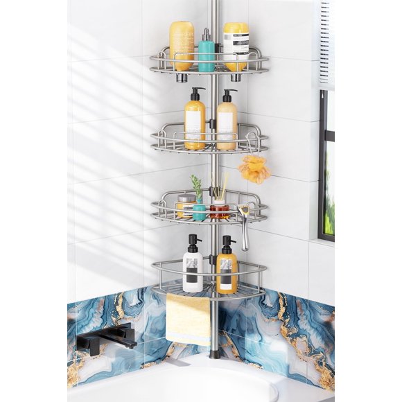 Organizador de Ducha HAMITOR con Poste Ajustable de 4 Niveles 120x12 cm Gris