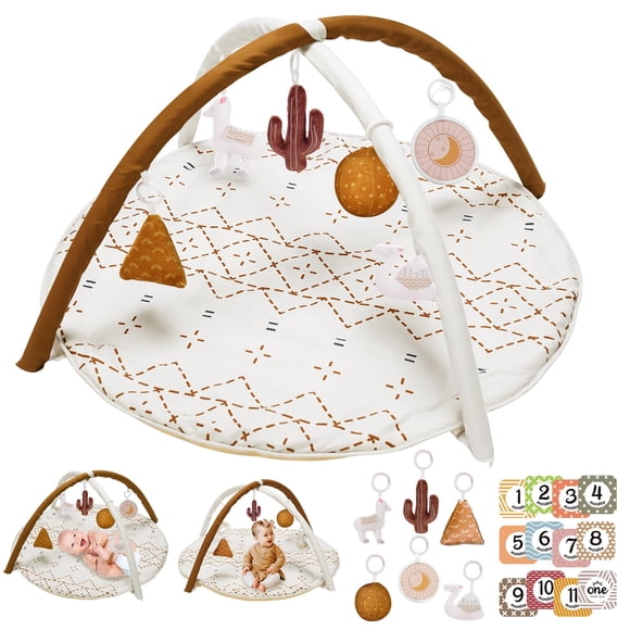 Tapete para actividades Tummy Time Little Dove, macramé, con juguetes y tarjetas