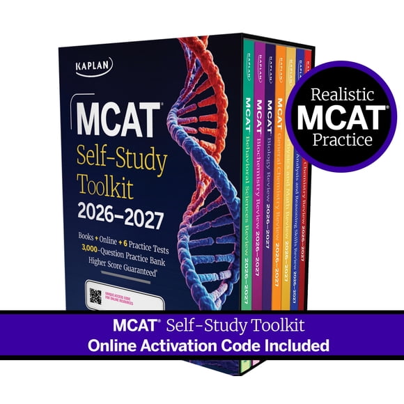 Kit de herramientas de autoaprendizaje MCAT 2026-2027 con juego de 7 libros y 6 pruebas