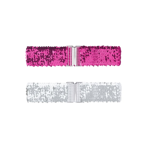INSPIRE CHIC Cinturones Anchos Brillantes para Mujer con Hebillas de Interbloqueo Decoración de Lentejuelas Cinturones Elásticos 2PCS Rojo Rosado