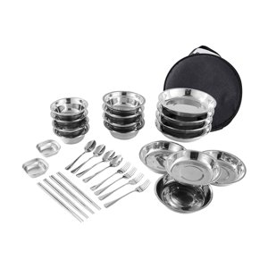 Ioensy - Juego De Platos Y Cuencos De Acero Inoxidable Para Acampada, Utensilios De Acampada Para Picnic, 30 Uds.
