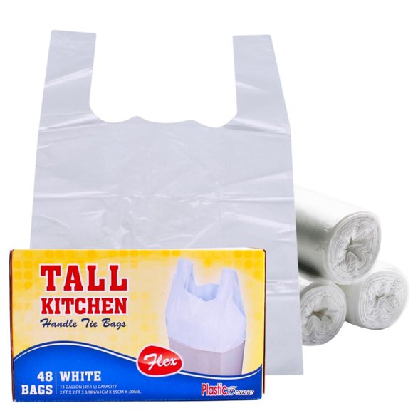 Compare bolsas de basura con Glad Handle TIE Flex, blancas, 13 galones, 48 quilates