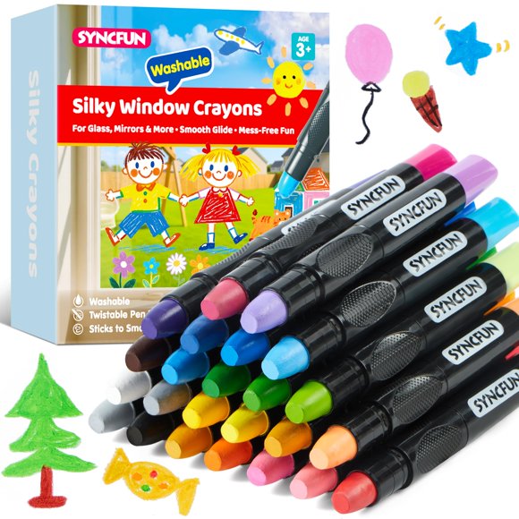 Crayones SYNCFUN 24 uds Giratorios Sedosos Lavables para Ventana