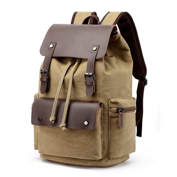 Travel in Style with our Casual Leather and Canvas Backpack with Hidden Pockets