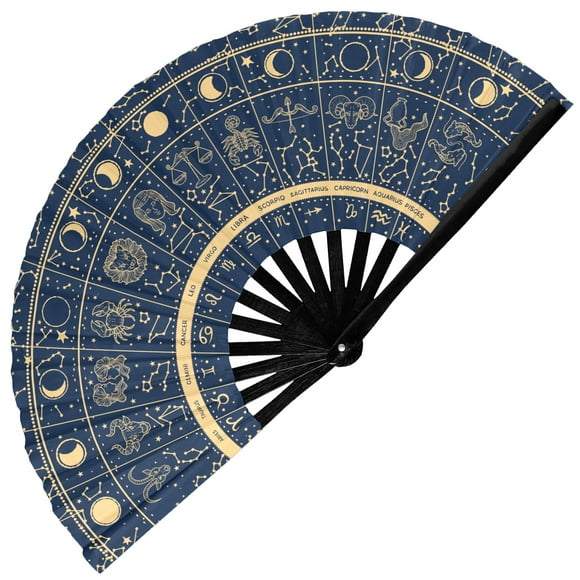 Ventilador de mano plegable GloFX con diseño de signos del zodíaco para rave