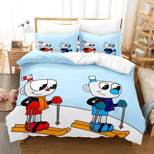 Anime Cuphead Mugman Bedding Set Boys Girls Duvet Cover Pillowcase Bed Kids Adult Fashion Home Textileextile