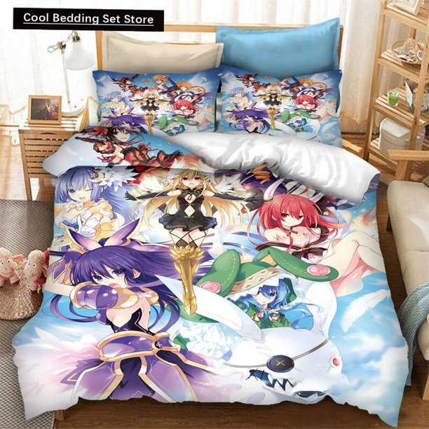 x1978 Bed Sheetsing Anime Date A Live Bedding Set Boys Girls Twin Size Duvet Cover Pillowcase Bed Kids Adult Fashion Home Textiles 3-Piece Bedding Set (1 Duvet Cover + 2 Pillow Shams) nj1978