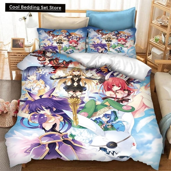 x1978 Bed Sheetsing Anime Date A Live Bedding Set Boys Girls Twin Size Duvet Cover Pillowcase Bed Kids Adult Fashion Home Textiles 3-Piece Bedding Set (1 Duvet Cover + 2 Pillow Shams) nj1978