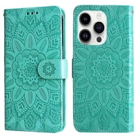 Funda Tipo Cartera Foxdock Para Iphone 15 Pro Max , Diseño Girasol En Relieve, Cuero Pu, Cierre Magnético, Soporte Y Tarjetero