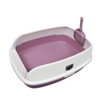 Ioensy - Caja De Arena Para Gatos Semiabierta, Inodoro Profundo Portátil Con Cuchara, Orinal Para Gatos, Color Rosa