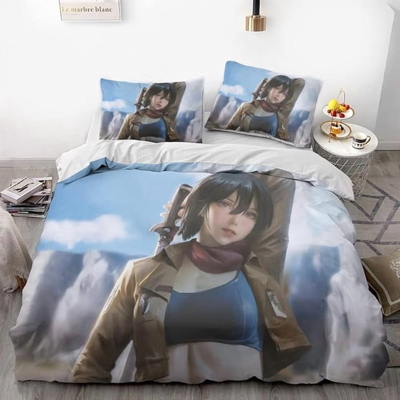 At-tack -on Gia-nt Anime Soft- -3D Prin-ted Du-vet Cove-r Bedding Se-t with Comforte-r Cover 3- Piece Set