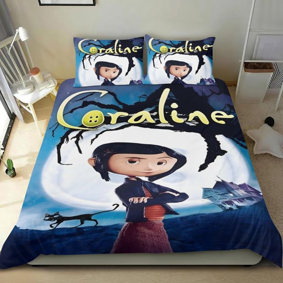Coraline Conjunto de sábanas temático, trío de piezas, cómodo y amigable con la piel, diseño único, regalo de decoración para el hogar para familiares, amigos y fans, 90 cm * 190 cm