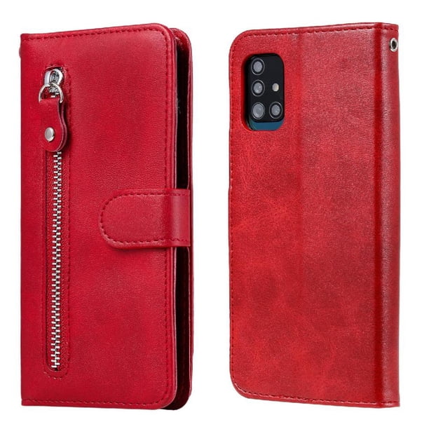 Funda con Cremallera para Samsung Galaxy A51 4G, Carcasa Cartera de Cuero PU con Soporte y Tarjetero