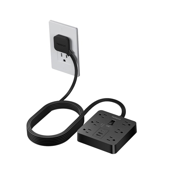 Power Strip TESSAN - Protector contra sobretensiones (6 salidas, 3 USB 1700J), color negro