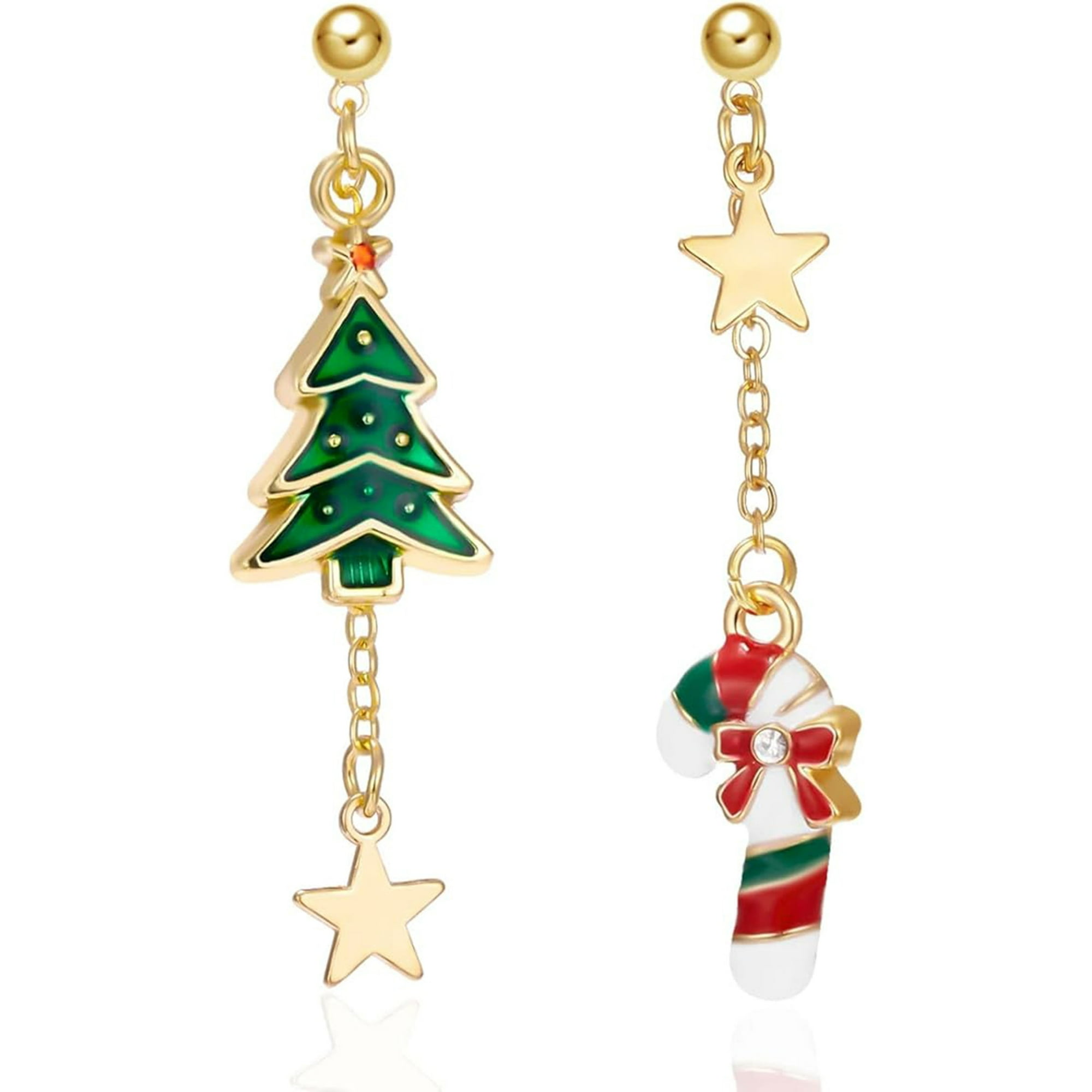 Veat00l - Pendientes Colgantes De Navidad, Pendientes Colgantes Asimétricos Con Temática Navideña De Árbol De Navidad, Para Mujeres, Joyería, Regalos Navideños
