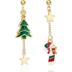 Veat00L - Pendientes Colgantes De Navidad, Pendientes Colgantes Asimétricos Con Temática Navideña De Árbol De Navidad, Para Mujeres, Joyería, Regalos Navideños