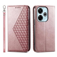 Funda Flip Foxdock Para Xiaomi Redmi Note 13R 5G , Estilo Billetera Con Diseño Rombo, Correa De Mano Y Soporte, Uso Diario