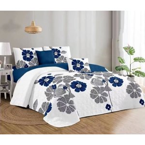 Casadeliacl - Cubrecama Quilt Delgado2 Plaza Diseño Modernos Tf Flor Azul / Blanco