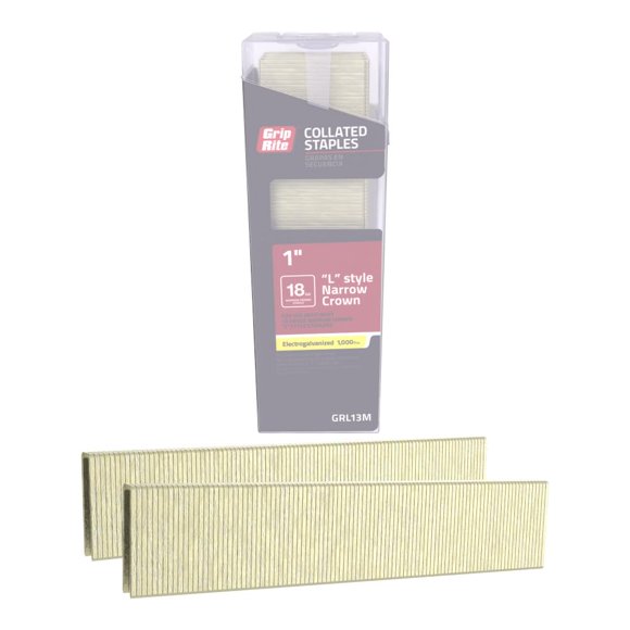 Staple Grip-Rite GRL13M, calibre 18, electrogalvanizado, 1 pulgada, estilo L