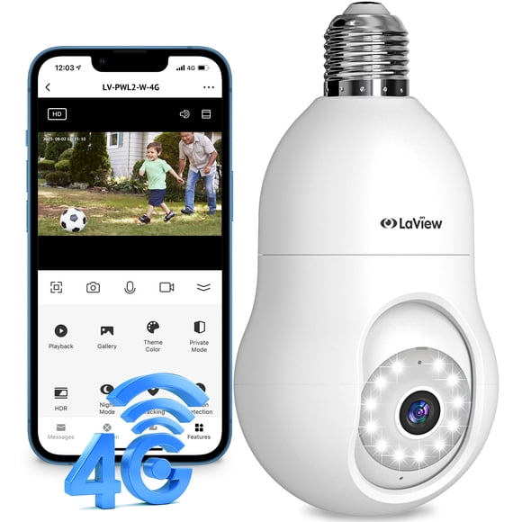 Cámara de seguridad LaView 4G LTE Cellular Bombilla 360°2K