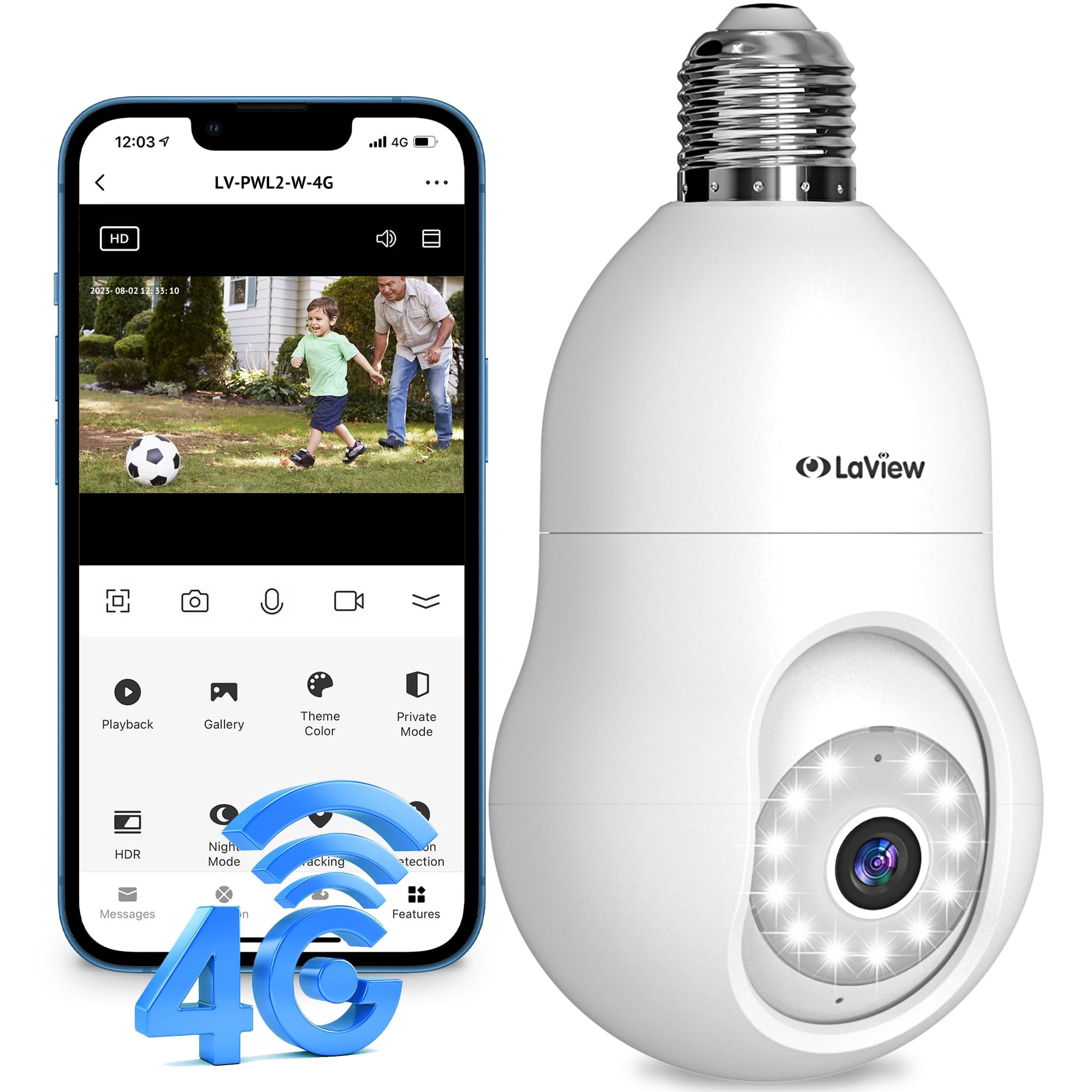 Cámara De Seguridad Laview 4g Lte Cellular Bombilla 360°2k