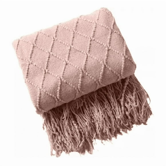 Manta decorativa tejida para sillón, piecera o cama color rosado