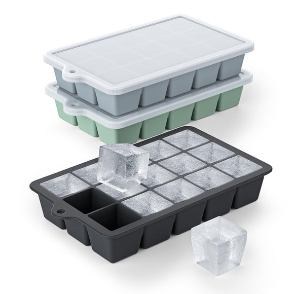 Molde para cubitos de hielo Vethwal Pack de 3, silicona libre de BPA con tapas