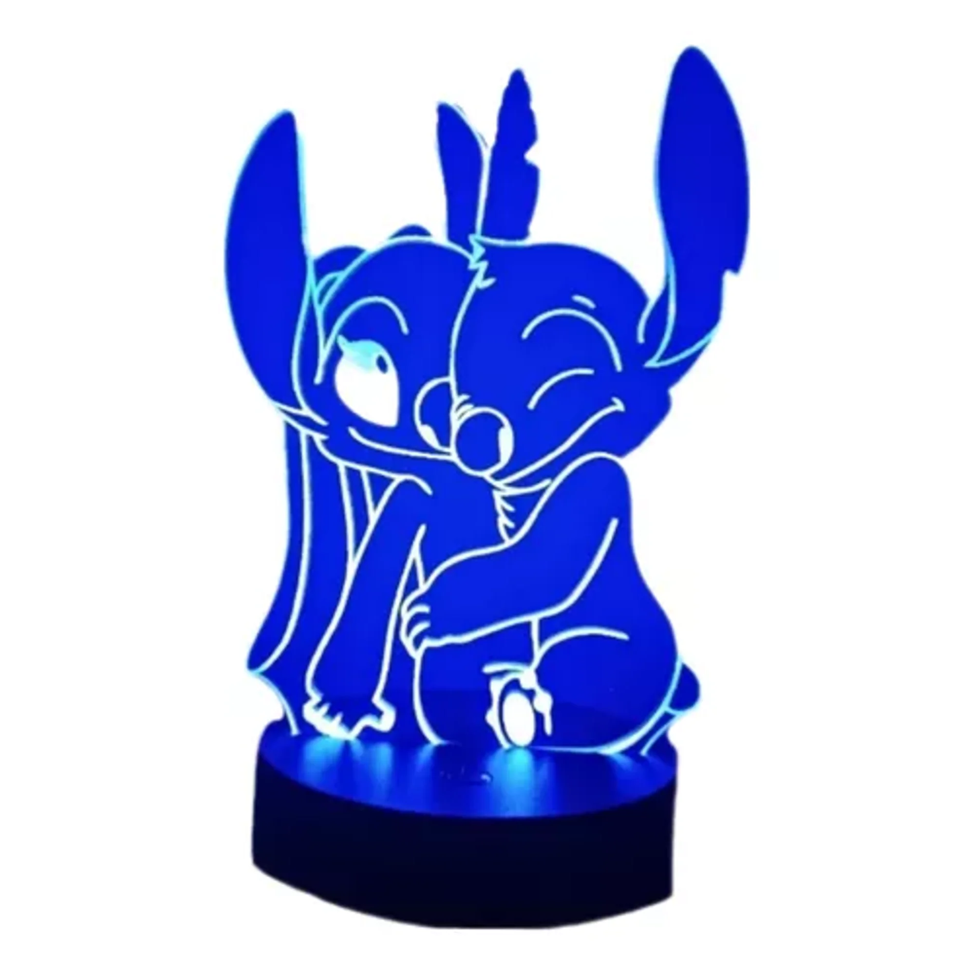 Lelumania - Lampara Ilusion 3d Stitch Y Angel De 7 Colores, Base Touch