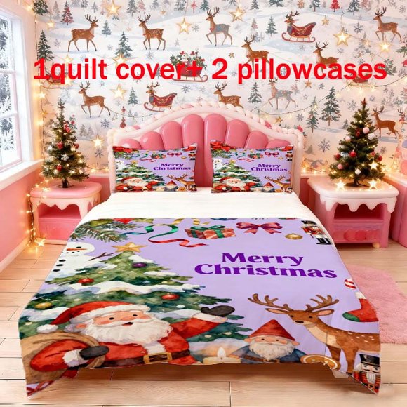 3pcs Christmas Greeting Card Theme Bedding Set | Duvet Cover and 2 Pillowcases All Season