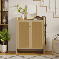 M&Ms - 42.5"" Tall Rattan Shoe Cabinet With Doors, 6-Tier Shoe Storage Cabinet With Adjustable Shelves, Wooden Freestanding Shoe Organizer Shoe Cabinet For Entryway,Hallway,Living Room (Natural)