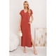 thumbnail image 2 of Vestido Largo Mujer Recto Escote V Bolsilos Manga Corta 3378, 2 of 3