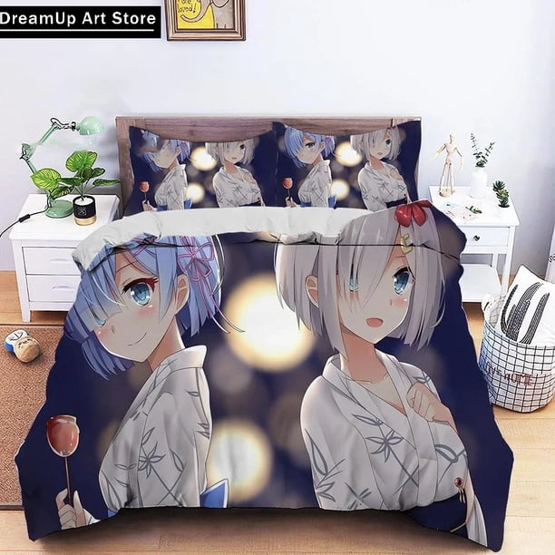Re Zero Ram Rem Bedding Set Cute Quilt Cover Bed Cover With Pillowcase Boys Adult