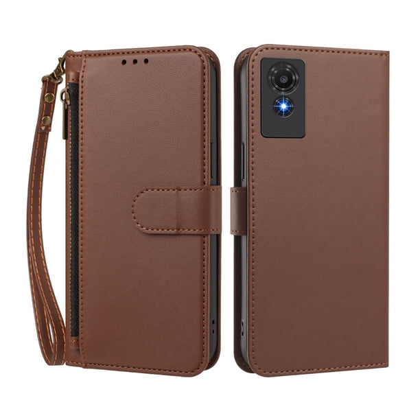 Funda Tipo Billetera para TCL 501 con Soporte y Bolsillo con Cierre Marrón