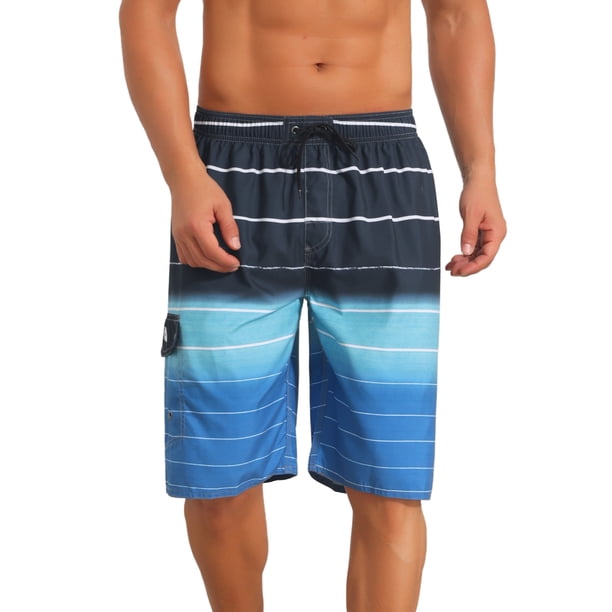 INSPIRE CHIC Pantalones Cortos de Playa para Hombre con Cintura de Cordón a Rayas y Bolsillos 32 Azul Marino