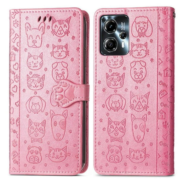 Funda Cartera FOXDOCK para MOTO G23 , Flip PU con Relieve de Gatos y Perros, Tarjetero y Soporte