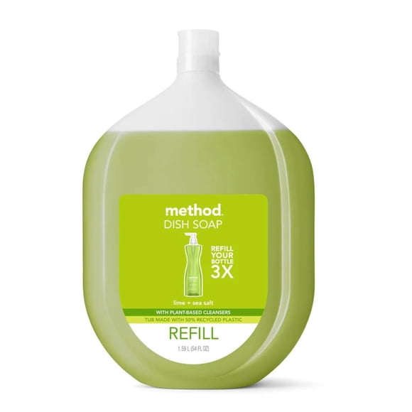 Método de recarga de jabón para platos en gel con aroma a lima y sal marina, 1,6 L