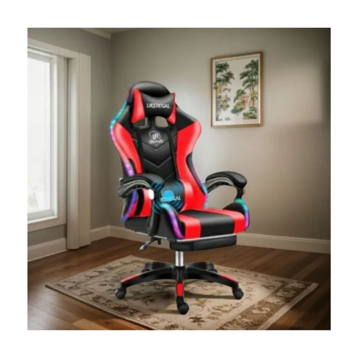 Genérico - Silla De Escritorio Gamer Ergonómica Luz Led Rgb, Masajeador Rojo